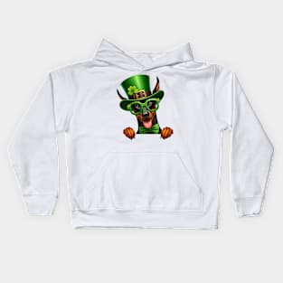 St Patricks Day Peeking Doberman Pinscher Dog Kids Hoodie